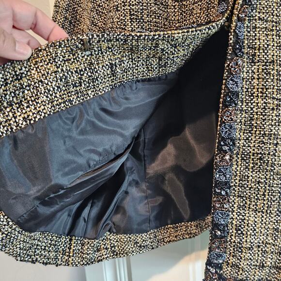 Vtg Josephine Chaus Tweed Blazer Women Sz 6 Brown Silk Beaded Career Academia - Picture 6 of 12